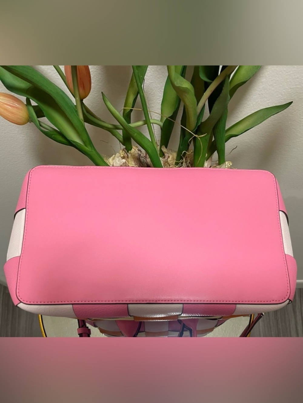 New Kate Spade 100% Genuine leather Pink ivory Woven convertible large Tote bag - Picture 8 of 17